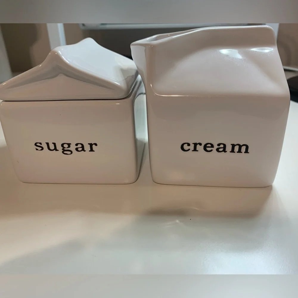 Crate & Barrel Milk Carton Sugar Bowl & Creamer set Carton Shape.